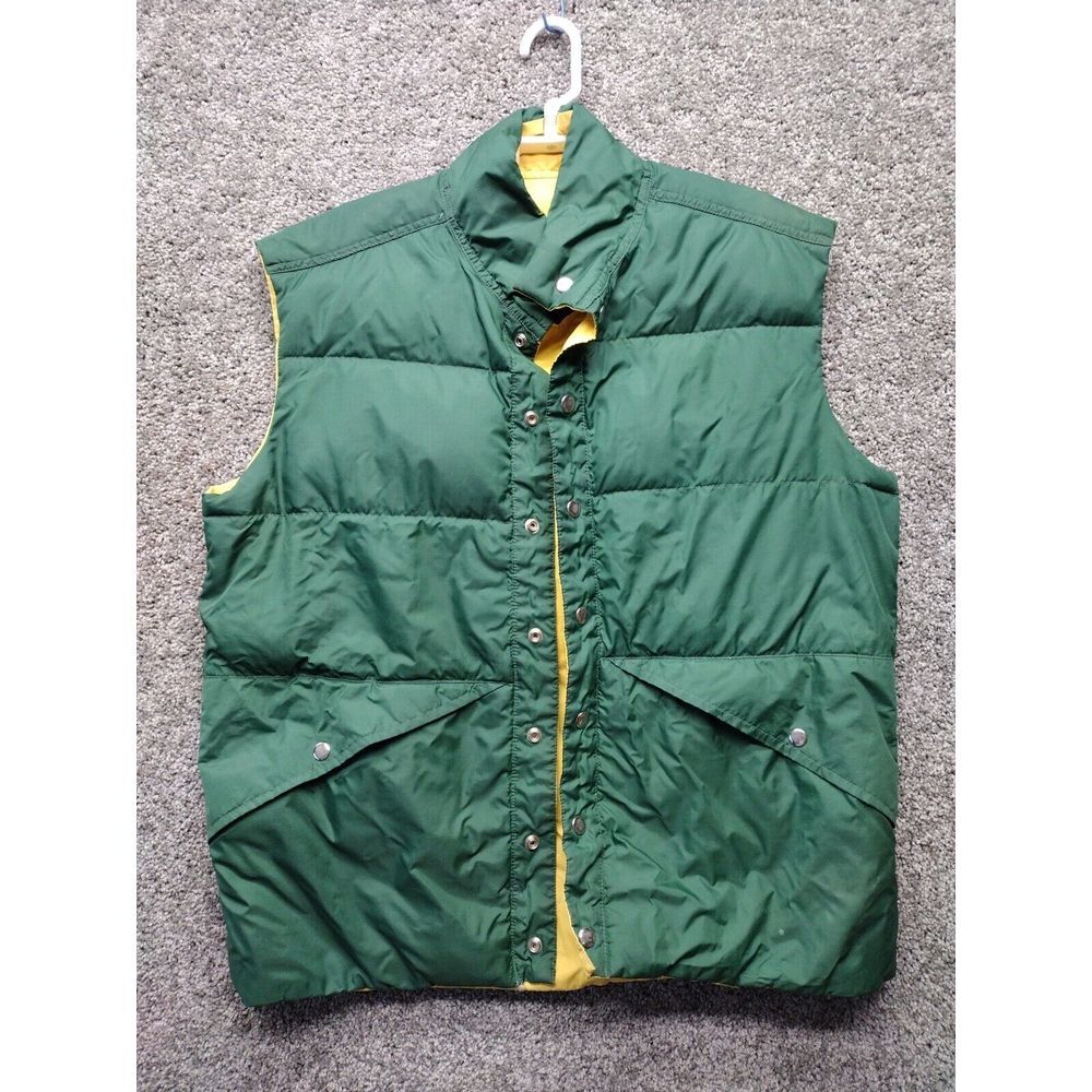 Vintage KMart Reversible Down filled Puffer Style Vest Green and Yellow Size XL